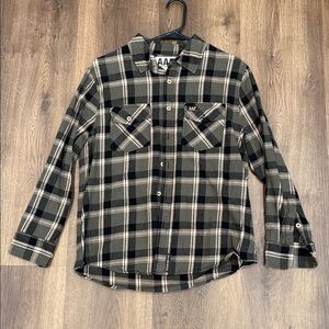 Men's Plaid Button Down Shirt - Black and Tan